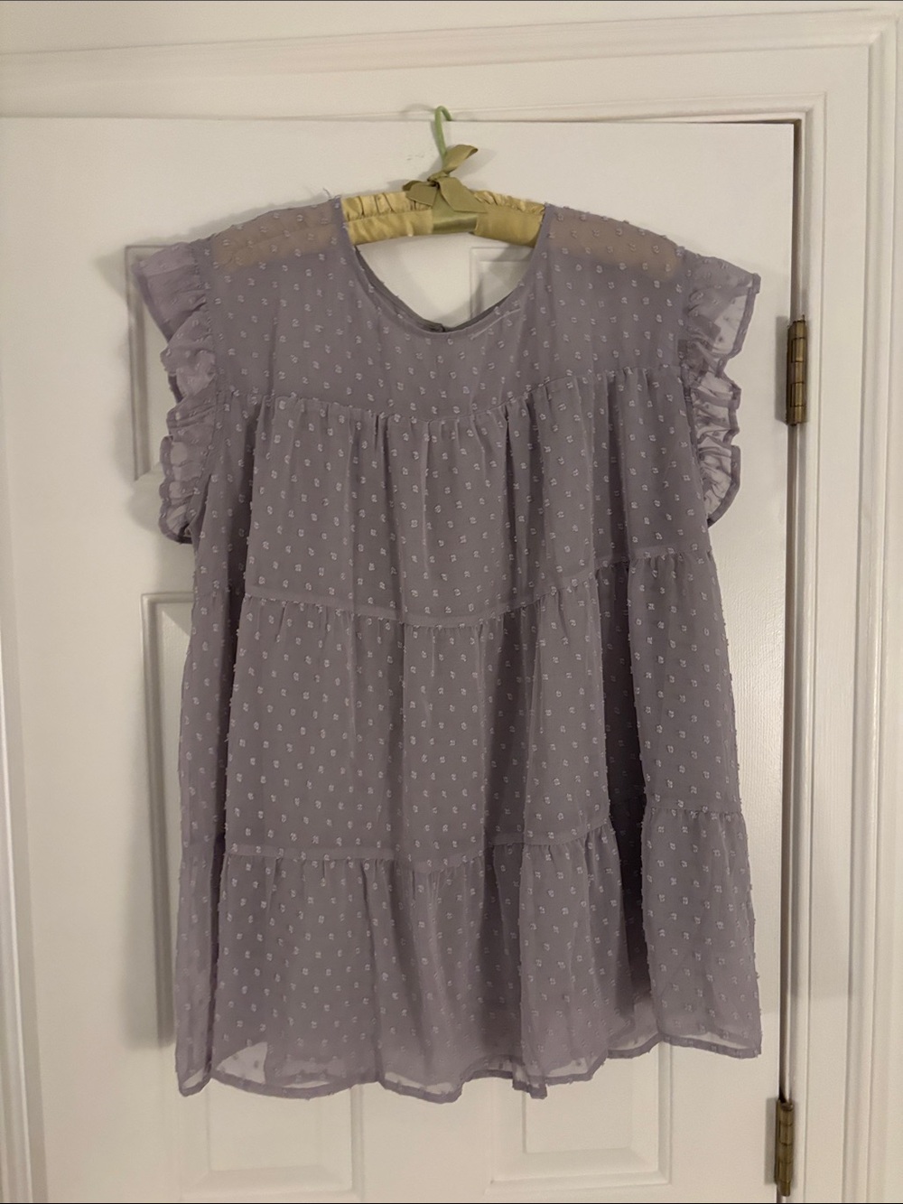 Gray Ruffled Tiered Swiss Dot Blouse
